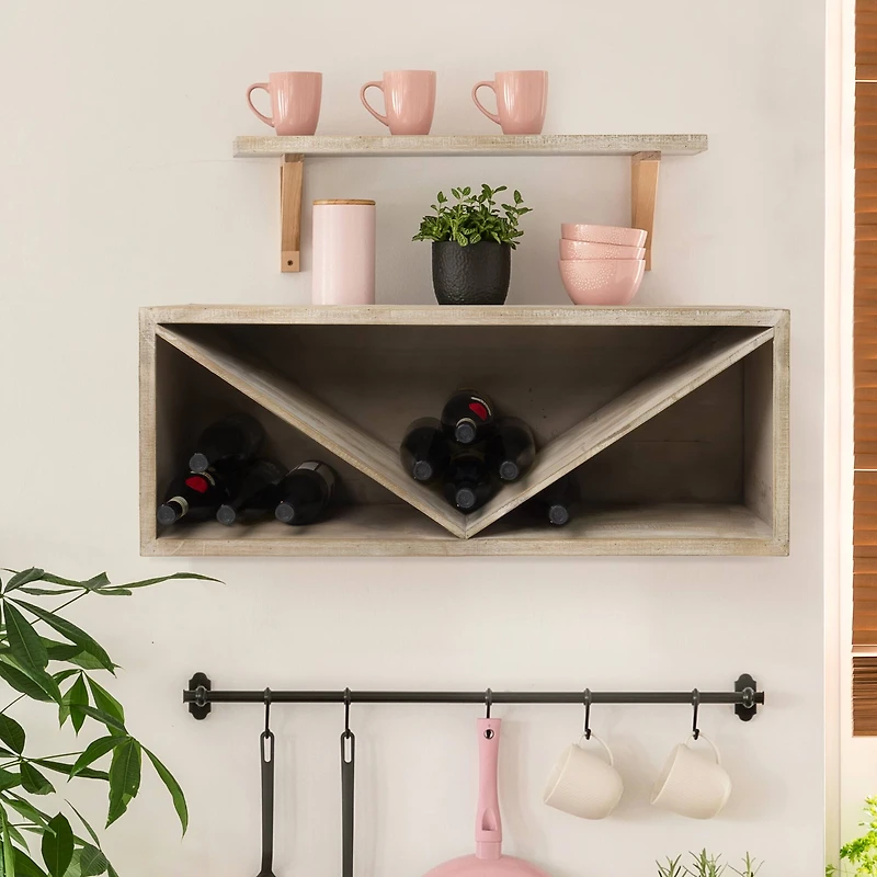 Natural Wooden Wine Bottle Display Shelf