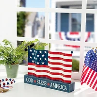 Glitzhome® 14" Metal Patriotic America flag with Wooden Base Table Décor