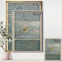 Designart - Farmhouse Triptych of Blue Ornaments And Chickadee Goldfinch
