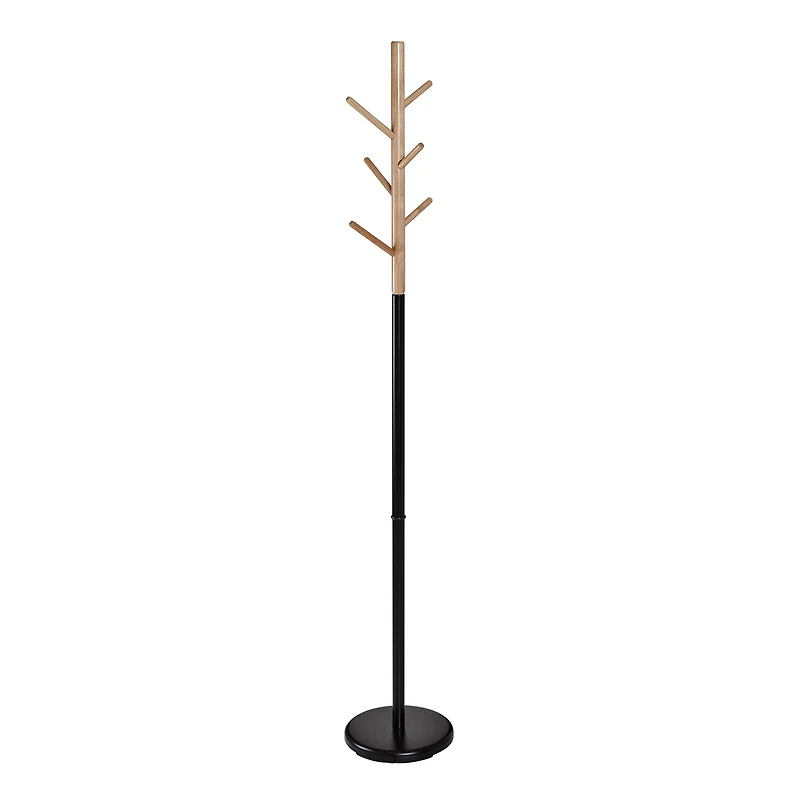 Honey Can Do Black & Natural Wood Modern Freestanding Coat Tree Stand