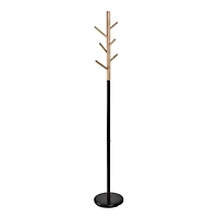 Honey Can Do Black & Natural Wood Modern Freestanding Coat Tree Stand