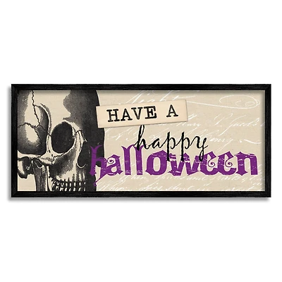 Stupell Industries Vintage Happy Halloween Skull Framed Giclée Wall Art