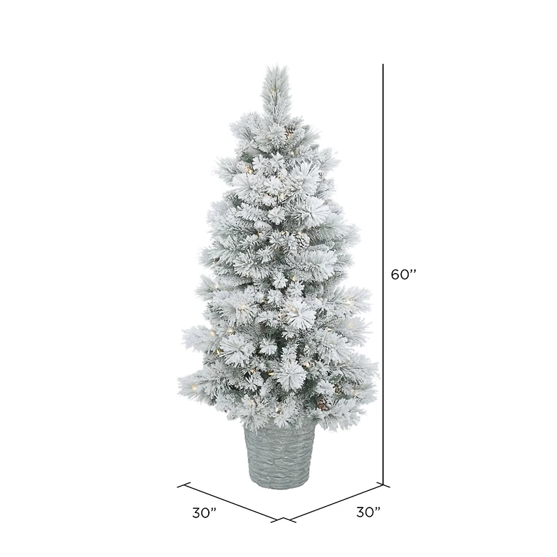 5ft. Pre-Lit Flocked Ashton Pine Artificial Christmas Tree in Planter, Warm White Lights
