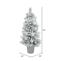 5ft. Pre-Lit Flocked Ashton Pine Artificial Christmas Tree in Planter, Warm White Lights