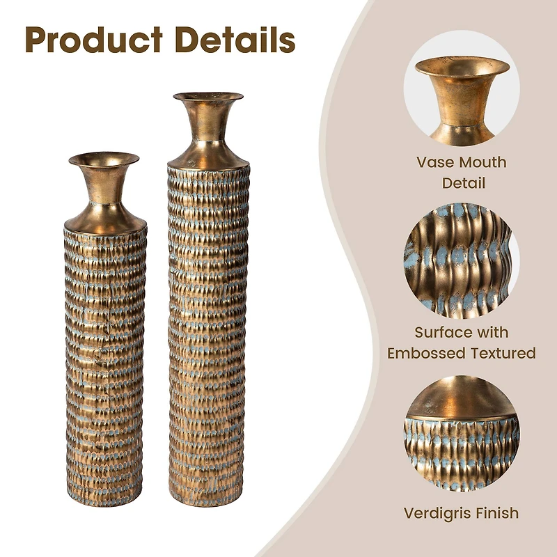 Glitzhome®  Gold Embossed Verdigris Metal Floor Vases Set