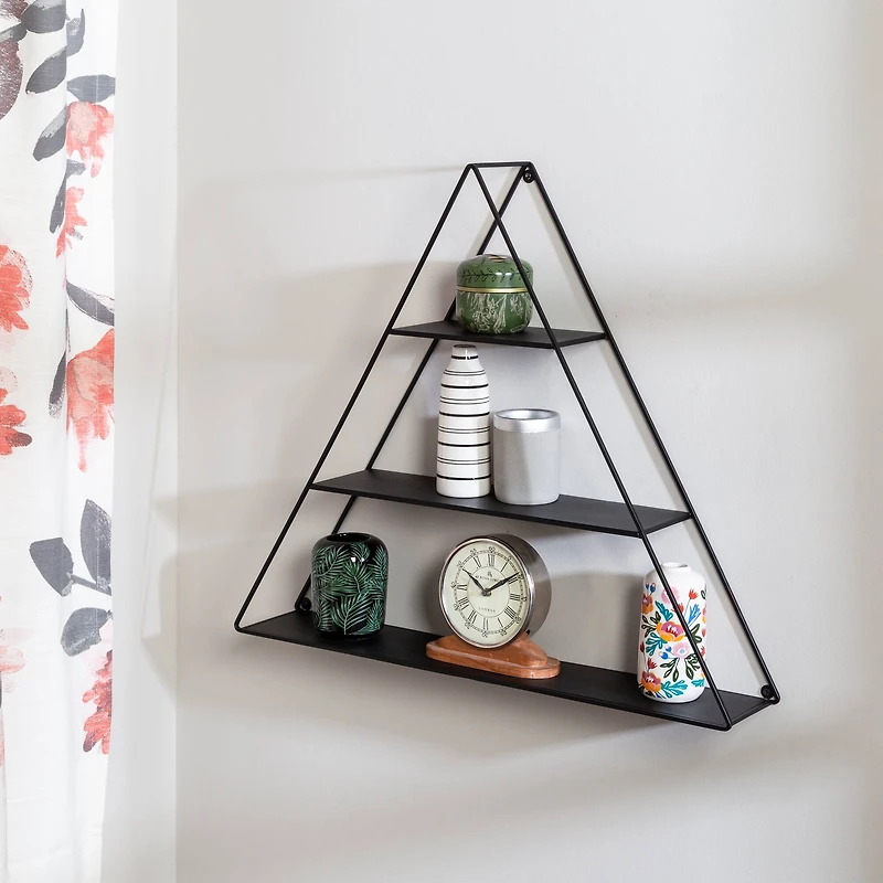 Honey Can Do 28" Black Three-Tier Triangle Decorative Metal Wall Shelf