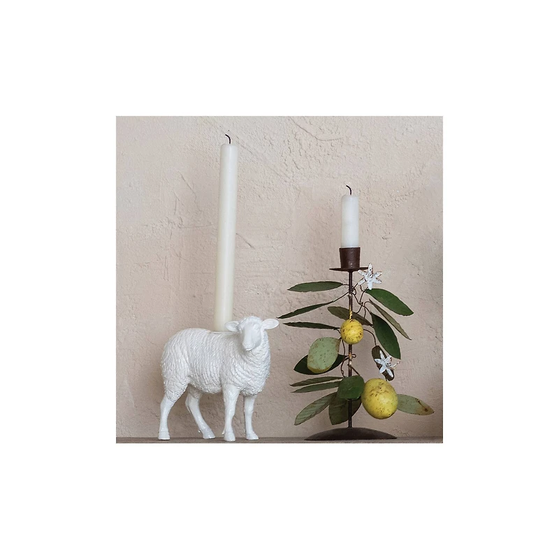 Hello Honey® 6.75" Long White Pastoral Elegance Sheep Taper Candle Holder