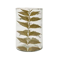 Hello Honey® 6.5" Embedded Neem Leaves & Foil Edge Handblown Glass Hurricane