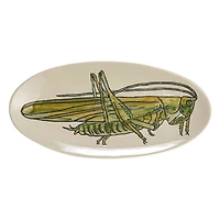 Hello Honey® 11.5" Green & White Hand-Painted Grasshopper Stoneware Plate