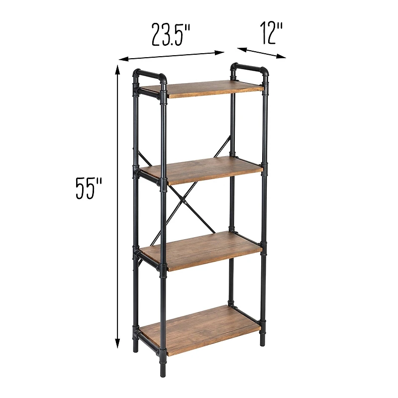 Honey Can Do Black 4-Tier Industrial Bookshelf
