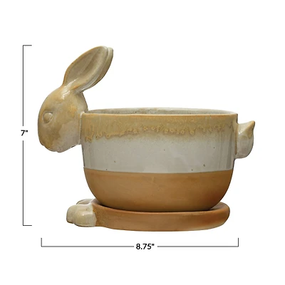 Hello Honey® 9" Multicolor Stoneware Rabbit Planter with Saucer