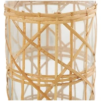 23" Clear Glass Handmade Tall Vase with Light Brown Rattan Woven Body and Neck