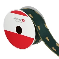 1.5" x 20ft. Green & Gold Trees Wired Ribbon by Celebrate It®