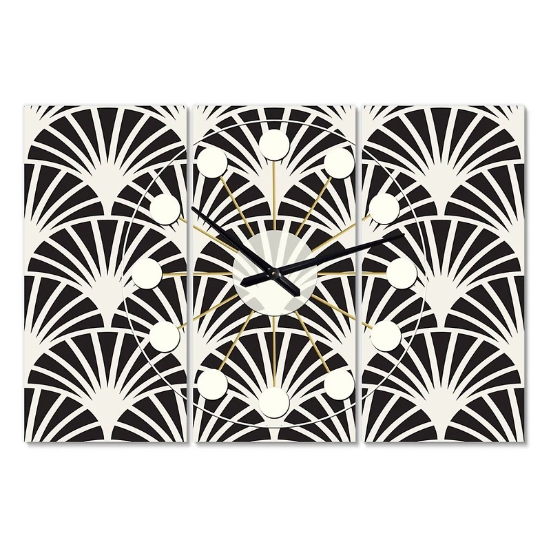 Designart Retro Art Deco Waves I Mid-Century Modern Multipanel Wall Clock