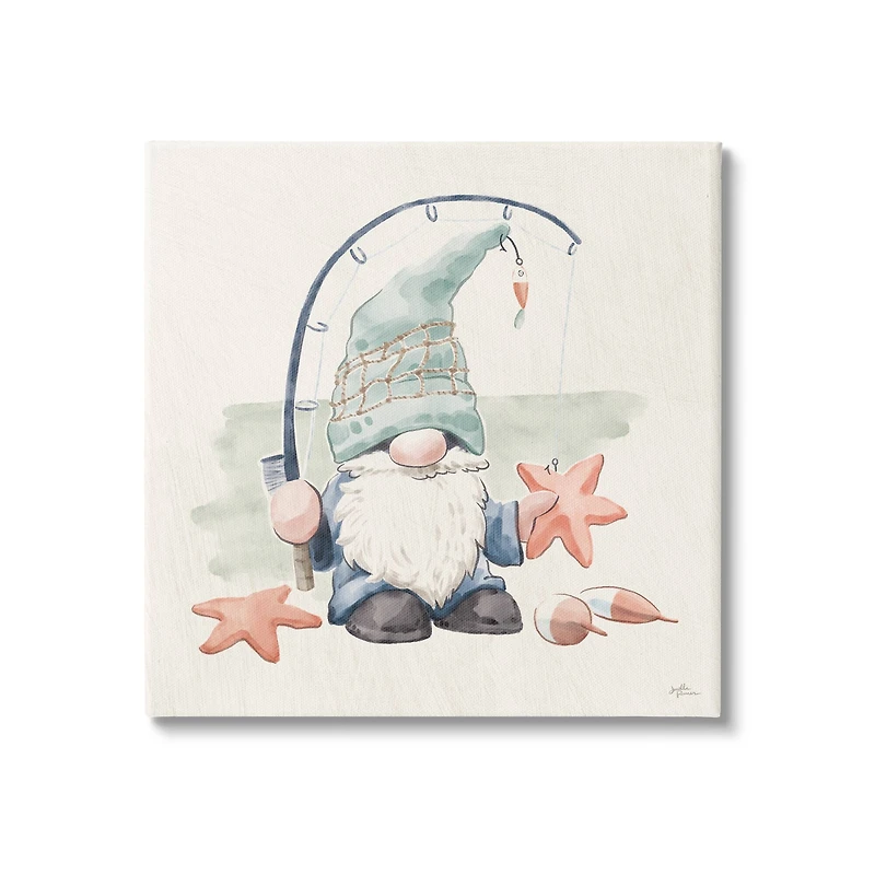 Stupell Industries Summer Fisherman Gnome Holding Starfish Canvas Wall Art