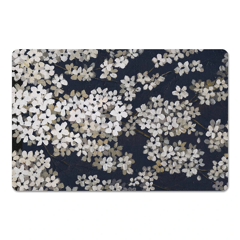 Navy & White Blossoms Floor Mat