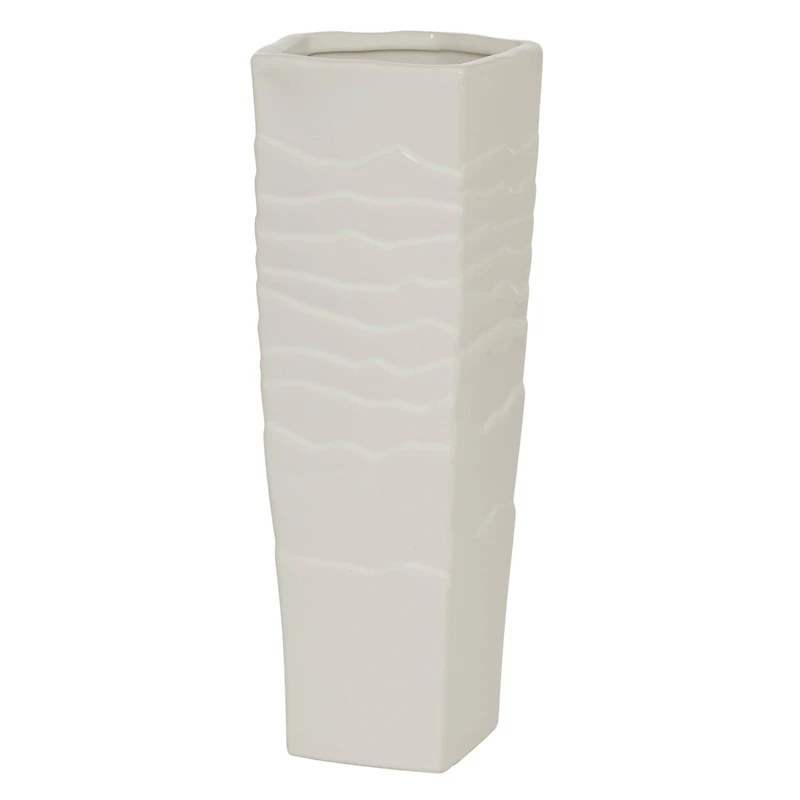 White Ceramic Contemporary Vase, 13" x 5" x 5"