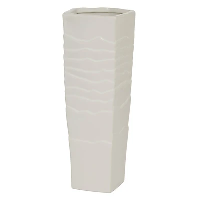 White Ceramic Contemporary Vase, 13" x 5" x 5"