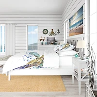 Designart Blue Sea Turtle Illustration Nautical & Coastal Duvet Cover Set