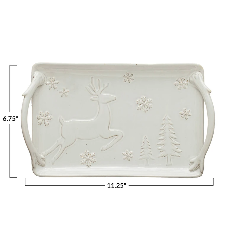 Hello Honey® 11" White Christmas Debossed Stoneware Tray