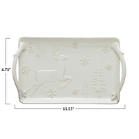 Hello Honey® 11" White Christmas Debossed Stoneware Tray