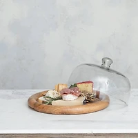Hello Honey® 16" Round Glass Cloche with Mango Wood Base