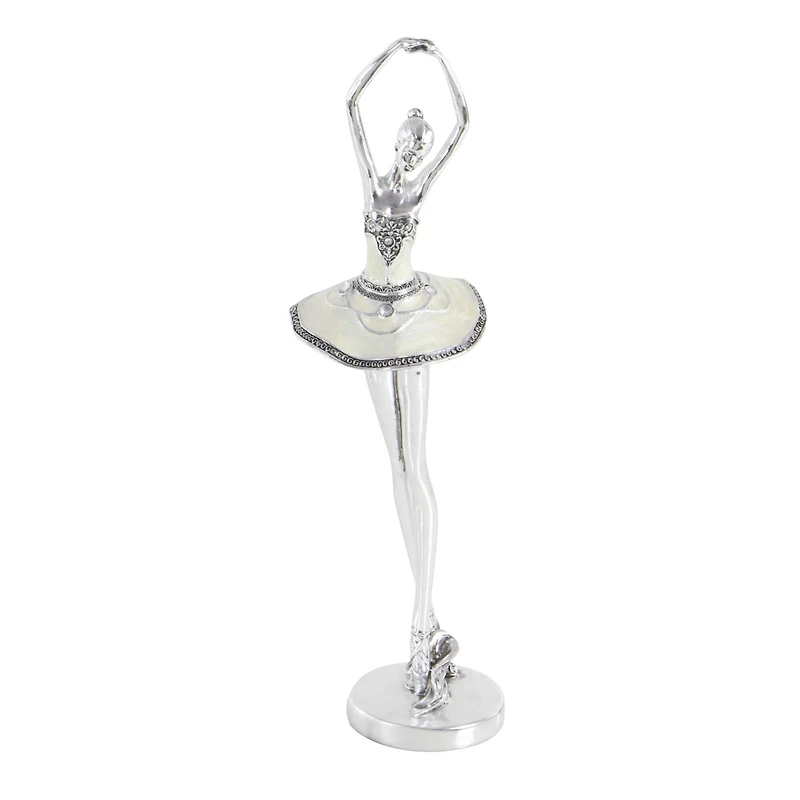 Set of 3 Silver Polystone Modern Dancer Sculpture, 18", 18", 16"