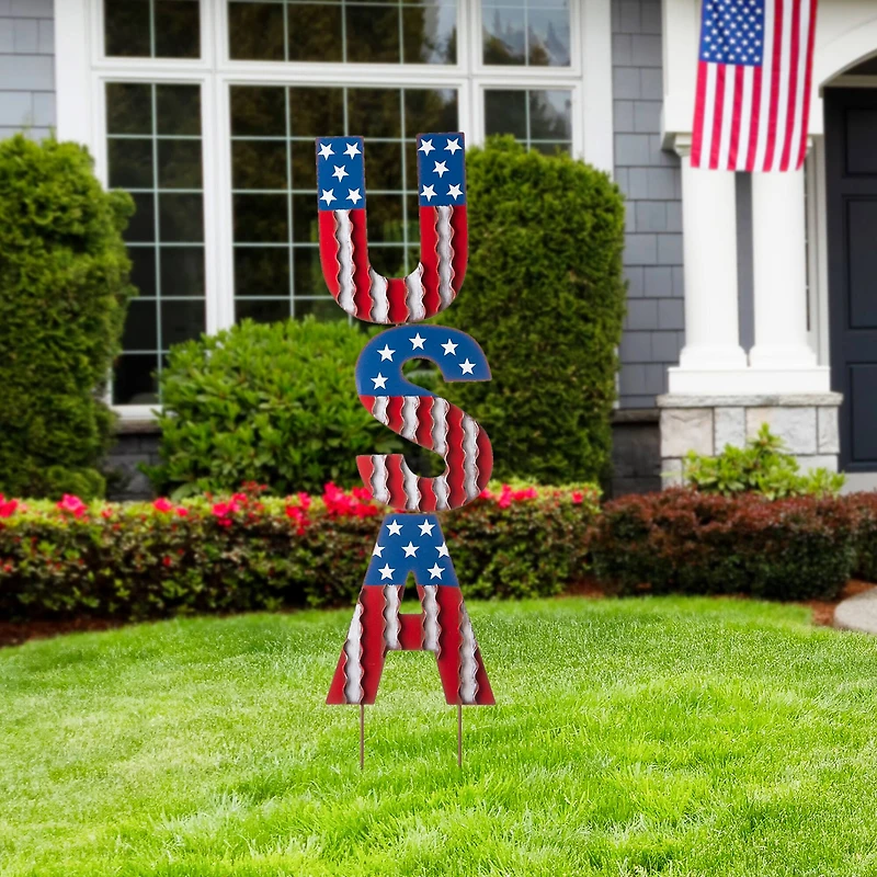 Glitzhome® 46" Metal U.S.A. Yard Stake
