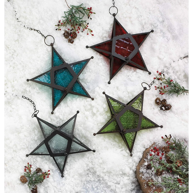 9.5'' Green Glass Star Lantern