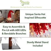 9ft. Pre-Lit Holiday Red Santa Hat Artificial Christmas Tree, White LED Lights