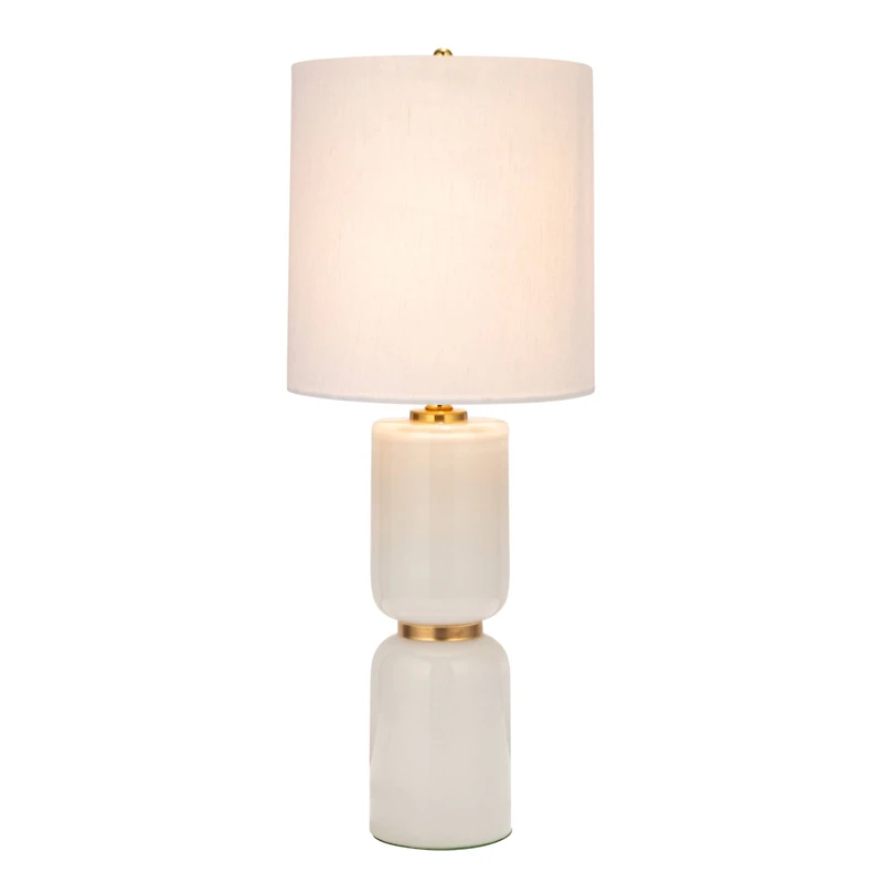 Hello Honey® 2ft. Stacked Glass Base Table Lamp with White Cotton Drum Shade
