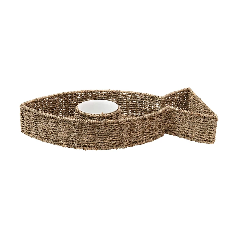 Hello Honey® Hand-Woven Seagrass Fish Shaped Chip & Dip with Ceramic Bowl Set