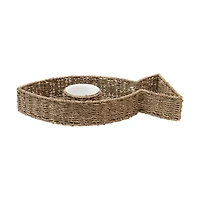 Hello Honey® Hand-Woven Seagrass Fish Shaped Chip & Dip with Ceramic Bowl Set