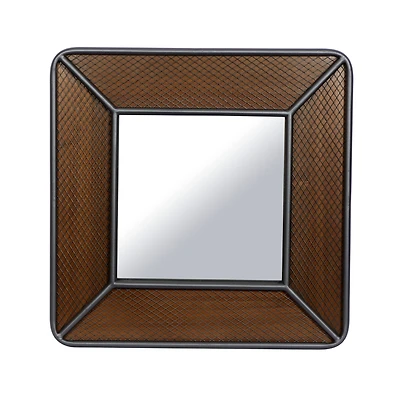 Brown Wood Industrial Wall Mirror, 32" x 32" x 2"