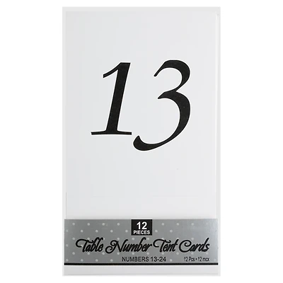 JAM Paper 4" x 5" White with Black Calligraphy Font 13-24 Table Number Tent Cards, 2 Packs of 12