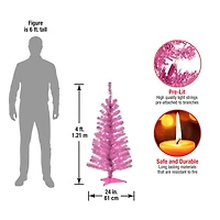 4ft. Pre-Lit Pink Tinsel Artificial Christmas Tree, Clear Lights