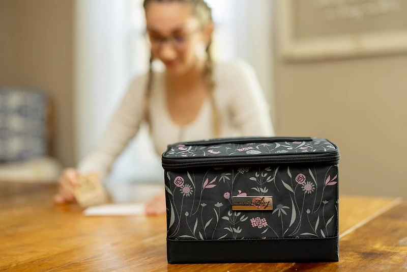 Everything Mary Pink & Gray Floral Collapsible Sewing Kit Organizer Box
