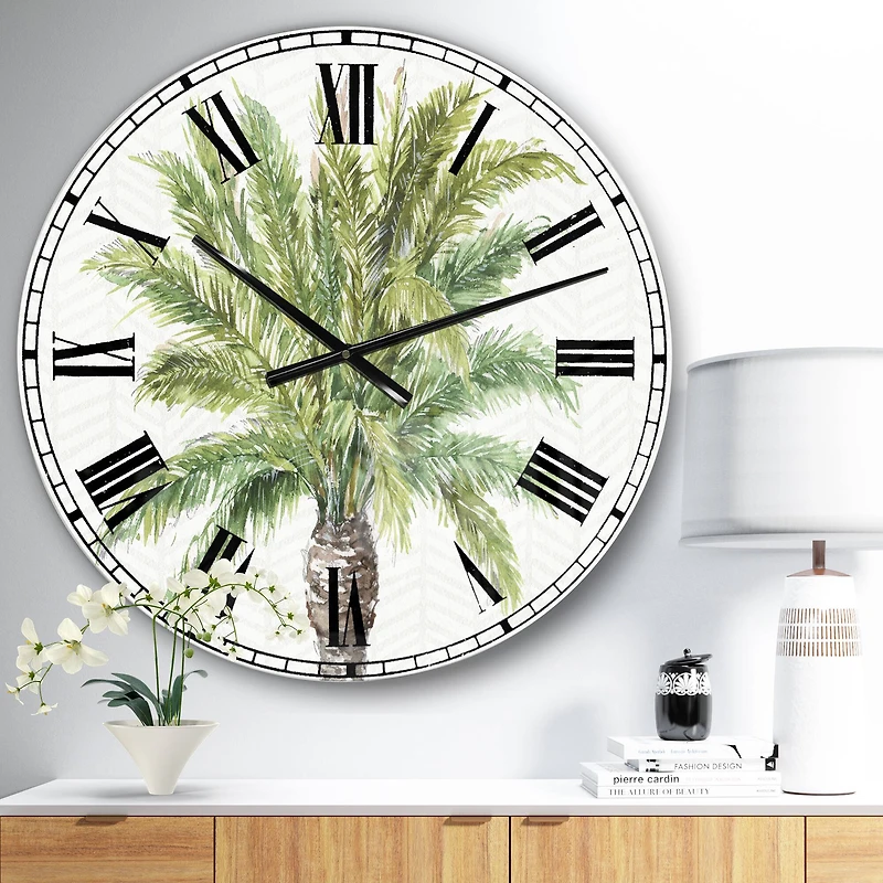 Designart 'Mixed Botanical Greens Palms Iv Farmhouse Wall Clock