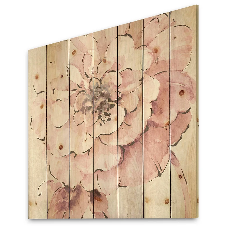 Designart - Indigold Shabby Peonies Pink - Farmhouse Print on Natural Pine Wood