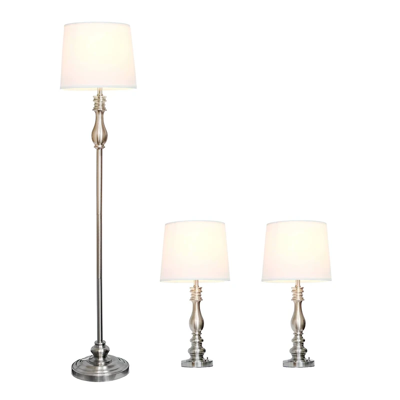 Lalia Home Classic Brushed Steel Table and Floor Lamp Set