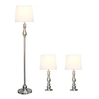 Lalia Home Classic Brushed Steel Table and Floor Lamp Set