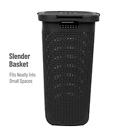 Mind Reader 60L Ventilated Slim Laundry Hamper with Cut Out Handles & Attached Hinged Lid