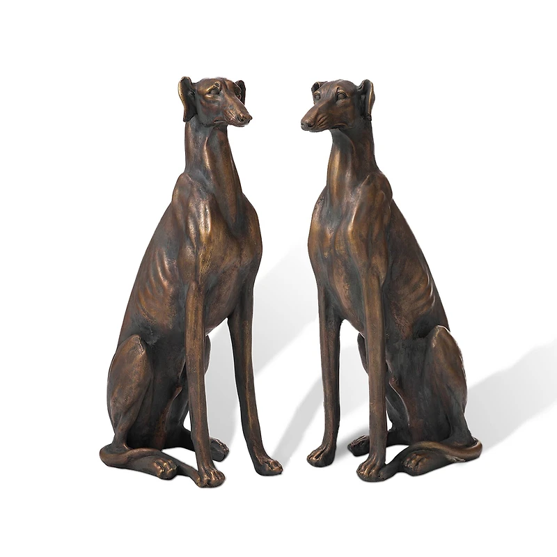 Glitzhome® 30.25" Bronze Sitting Greyhound Dogs, 2ct.