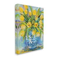 Stupell Industries Expressive Yellow Tulips in Ornate Blue Vase Painting Canvas Wall Art