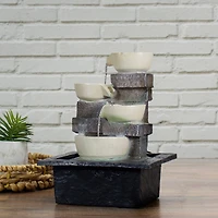 11" Indoor Tabletop LED Lighted Cascading 4-Tier Water Fountain Bowl