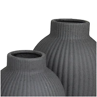 CosmoLiving by Cosmopolitan Black Ceramic Ribbed Vase Set of 2 11", 9"