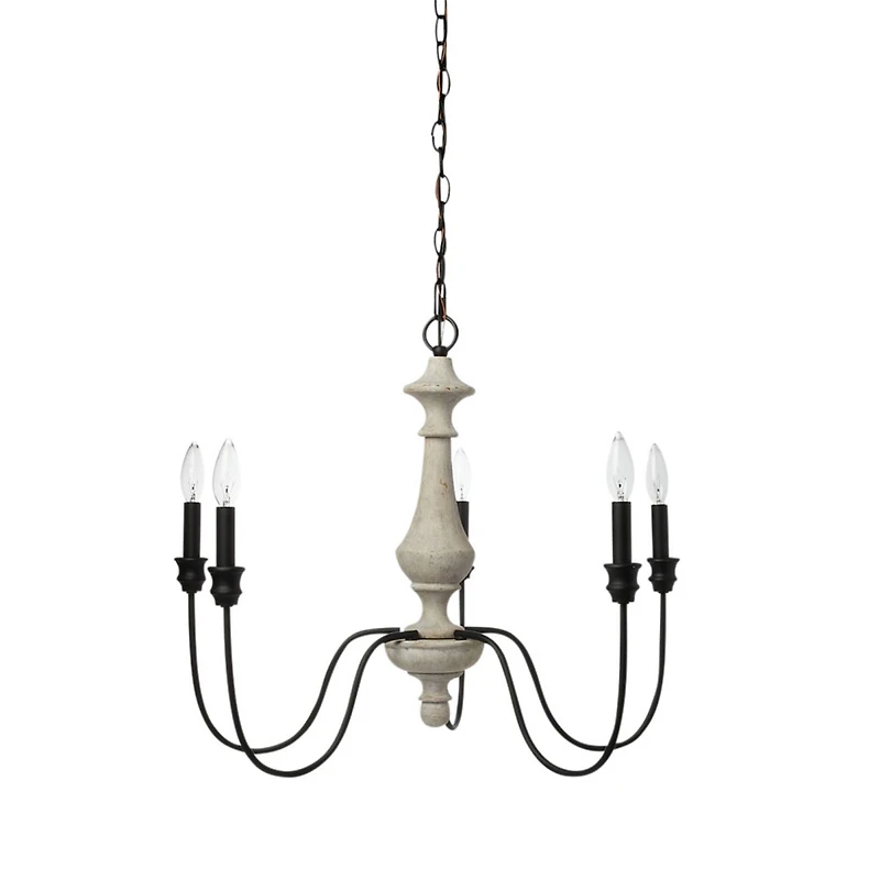 Hello Honey® Robert Stevenson Lighting Magnolia 25" Matte Black 5-Light White Washed Wood and Metal Chandelier