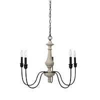 Hello Honey® Robert Stevenson Lighting Magnolia 25" Matte Black 5-Light White Washed Wood and Metal Chandelier