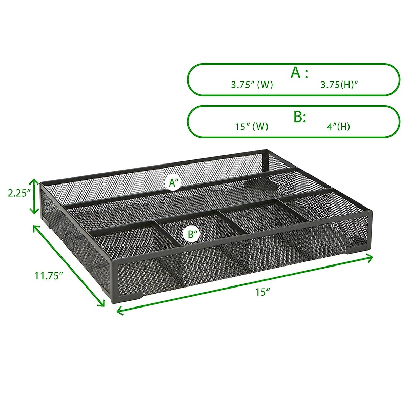 Mind Reader 11.75" Black 2-Piece Mesh Deep Drawer Organizer