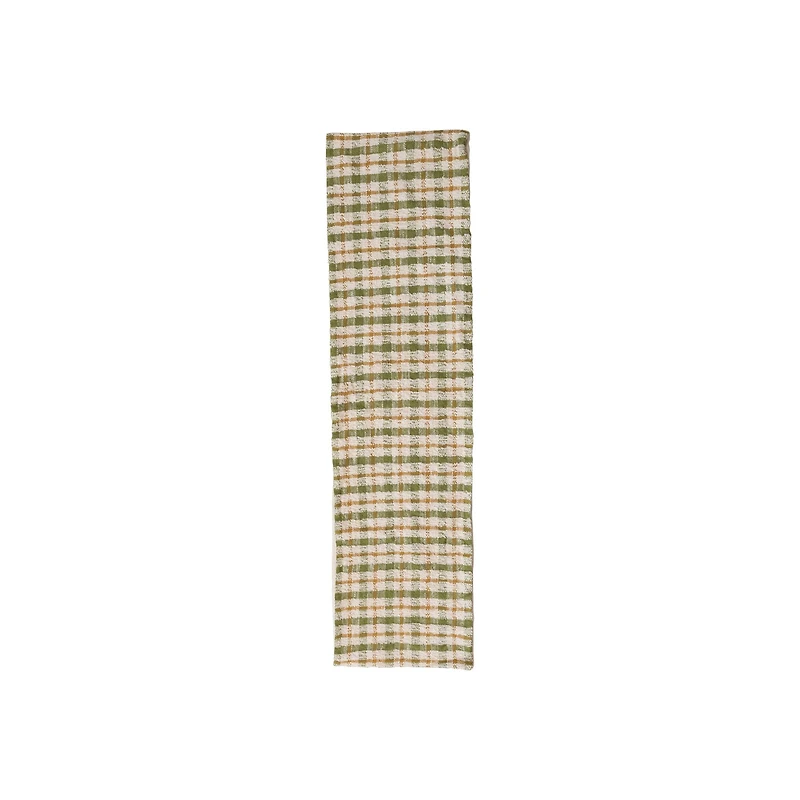 Hello Honey 108" x 14" Cream, Green & Yellow Plaid Woven Cotton Table Runner